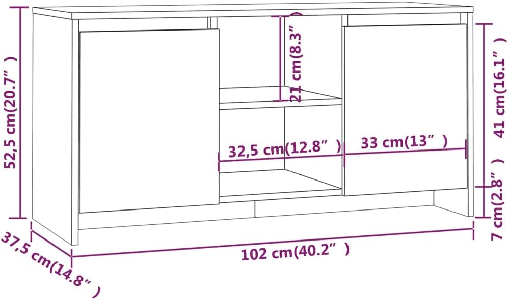 Lauuoeriau Meuble TV pour maison et jardin, gris Sonoma, 102 x 37,5 x 52,5 cm, bois d'ingénierie