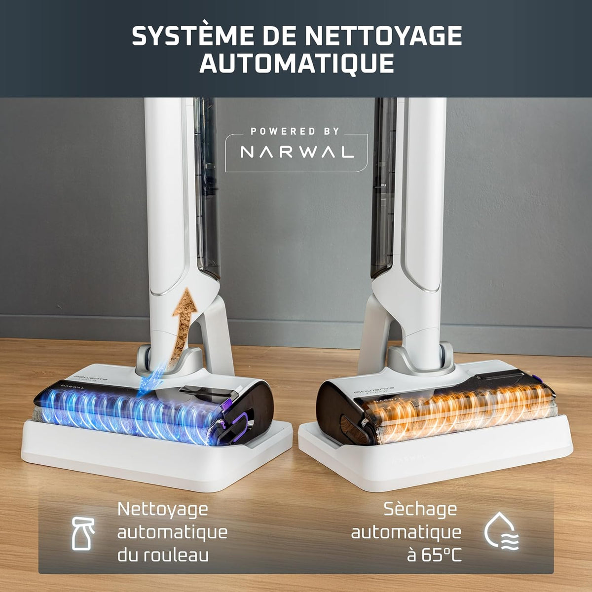 Rowenta X-Clean 10, Aspirateur Laveur sans fil, Design Plat 180°, Auto-Nettoyage et séchage 65°C, Autonomie 60min, Parfait pour Tâches Tenaces et Poils d’Animaux GZ7540WO, Blanc