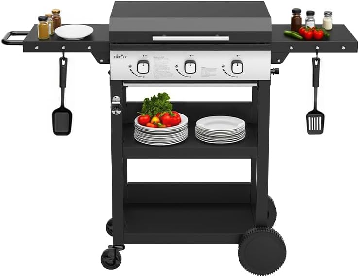 BIGHORN Plancha gaz de 3 brûleurs avec chariot et couvercle;7.2kw