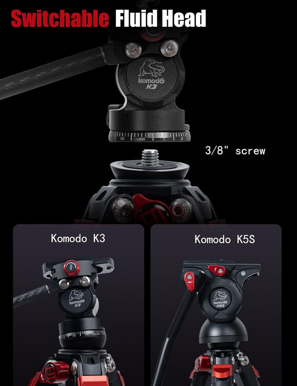IFOOTAGE Gazelle TC3B+Komodo K3 Trépied en carbone pour appareil photo avec tête fluide, trépied de voyage portable, pour photographie professionnelle, création de contenu, vlogging et production