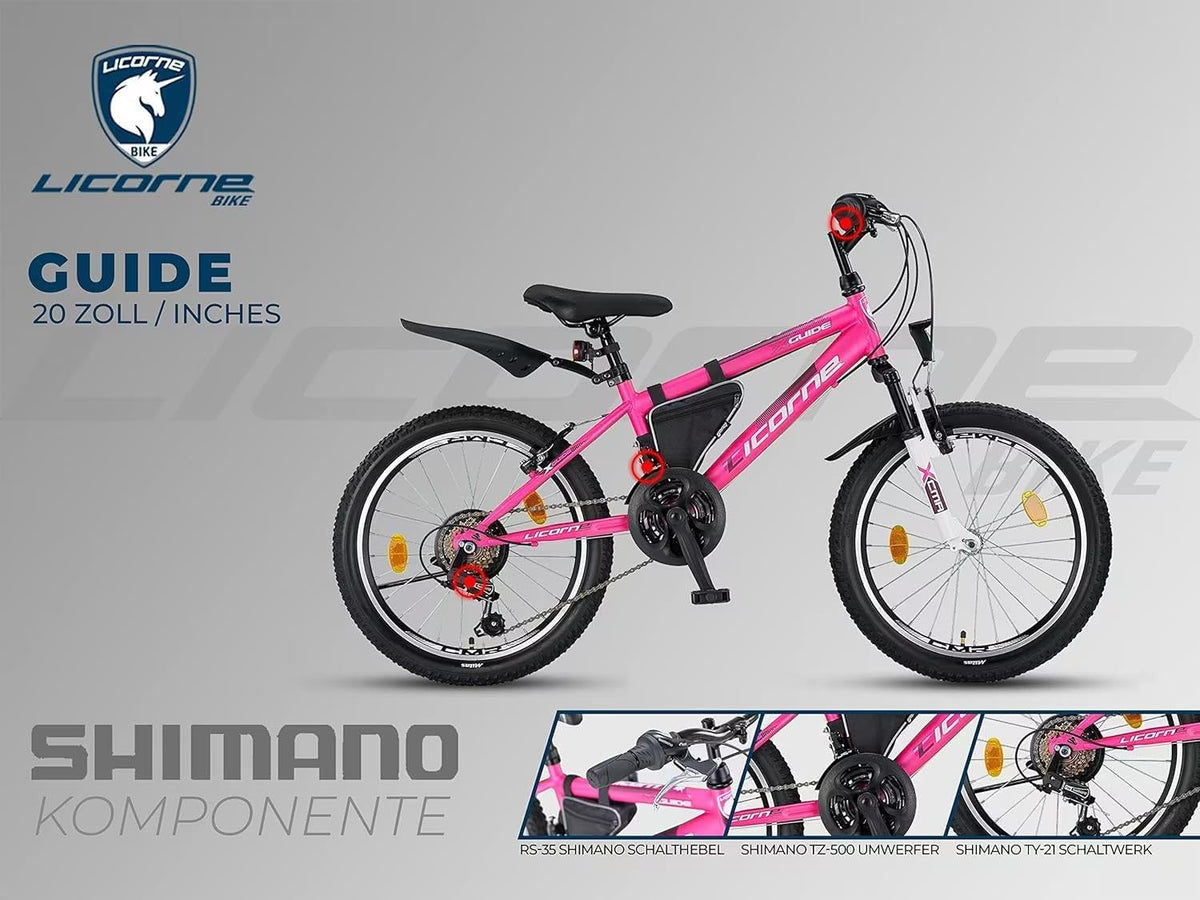 Licorne Bike Guide Vélo VTT haut de gamme pour filles, garçons, hommes et femmes Vélo avec dérailleur Shimano 21 vitesses