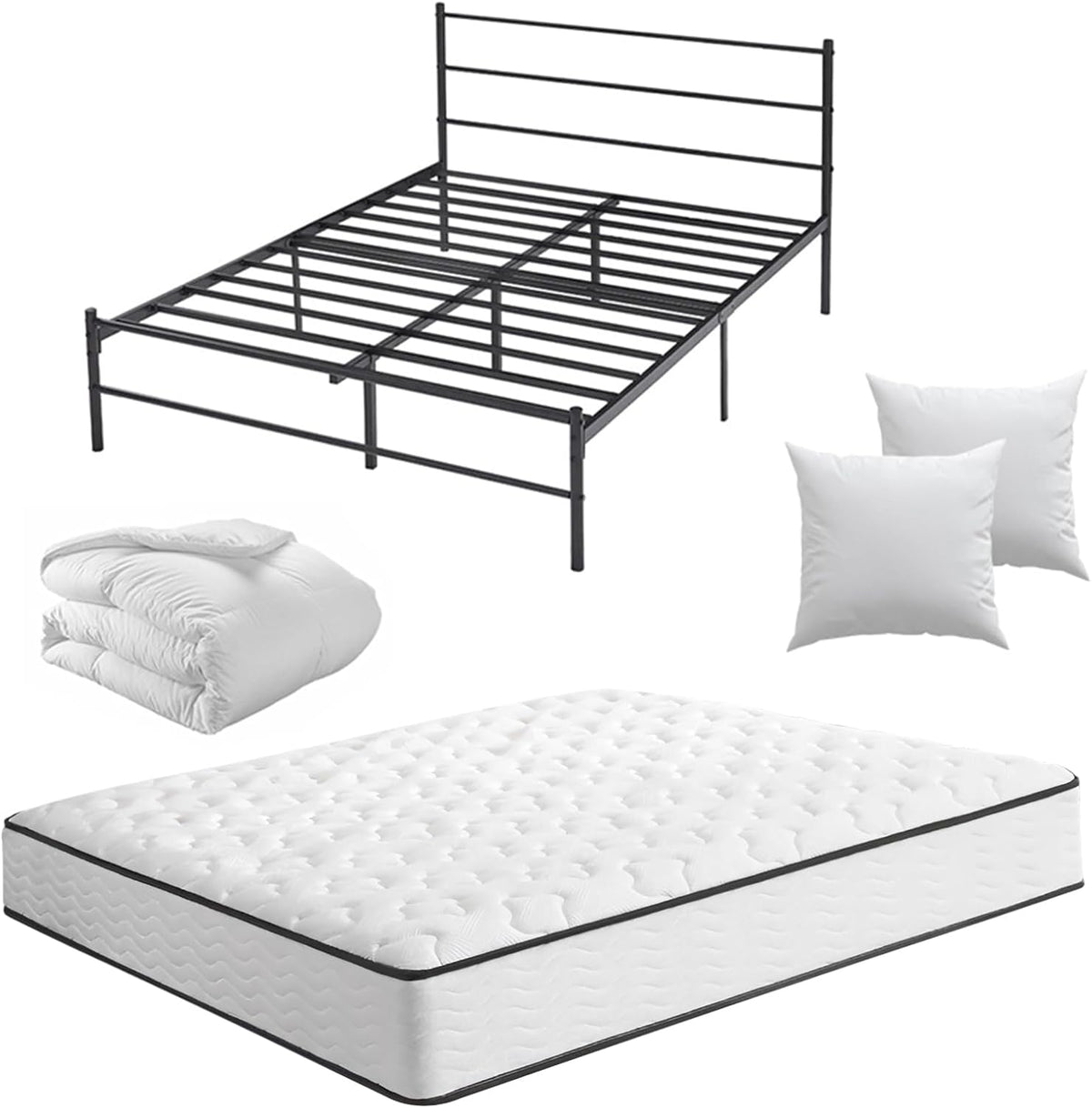 CEYIRO Ensemble Matelas 160x200 et Lit 160x200cm et Couette 220x240 et 2Oreillers60x60cm (Pack Matelas 160x200+Lit Métal avec Tête)
