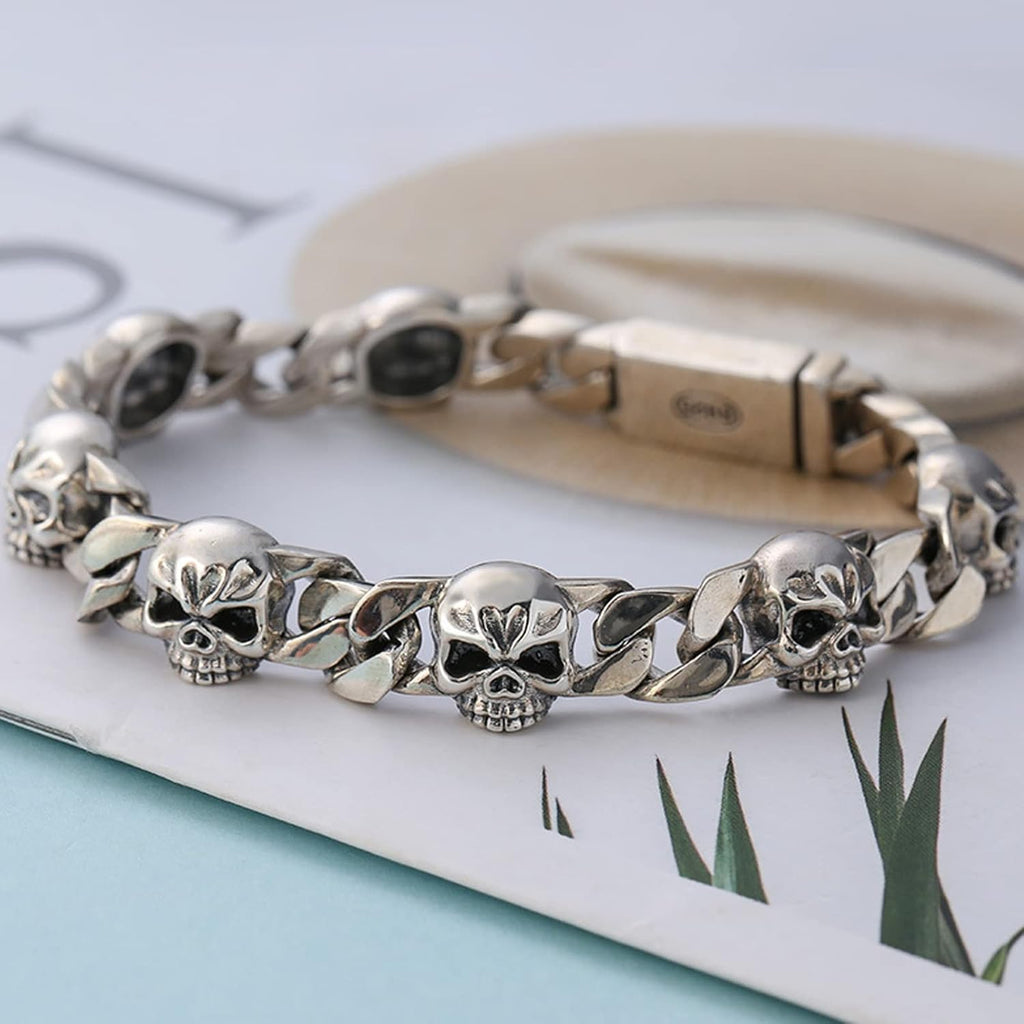 LYGBAOFUL Bracelet chaîne crâne en Argent Sterling 925, Bijoux Gothiques Punk crâne pour Hommes, Cadeau