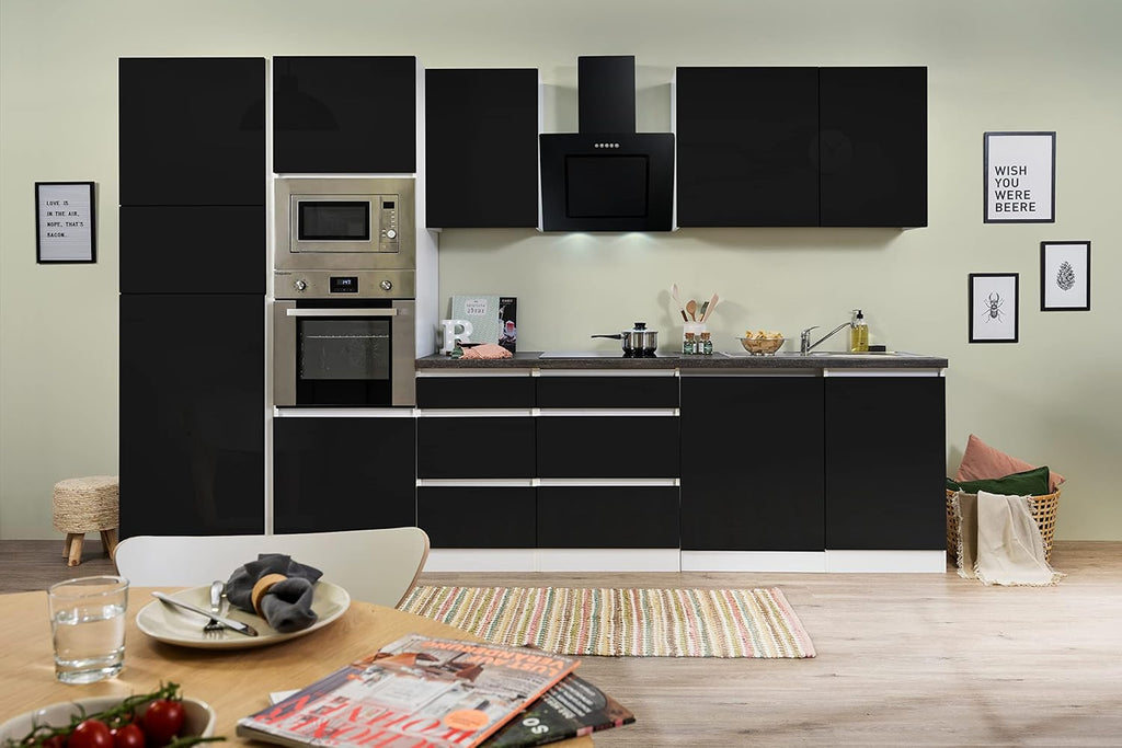 respekta Lorena Bloc de cuisine sans poignée Blanc/noir 345 cm