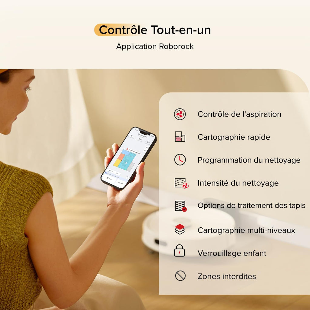 roborock Q7 M5 Set Aspirateur Robot Laveur 10 000 Pa, Double Conception Anti-Enchevêtrement, Durée de Nettoyage Prolongée, Navigation avec LiDAR Précis, APP, Blanc