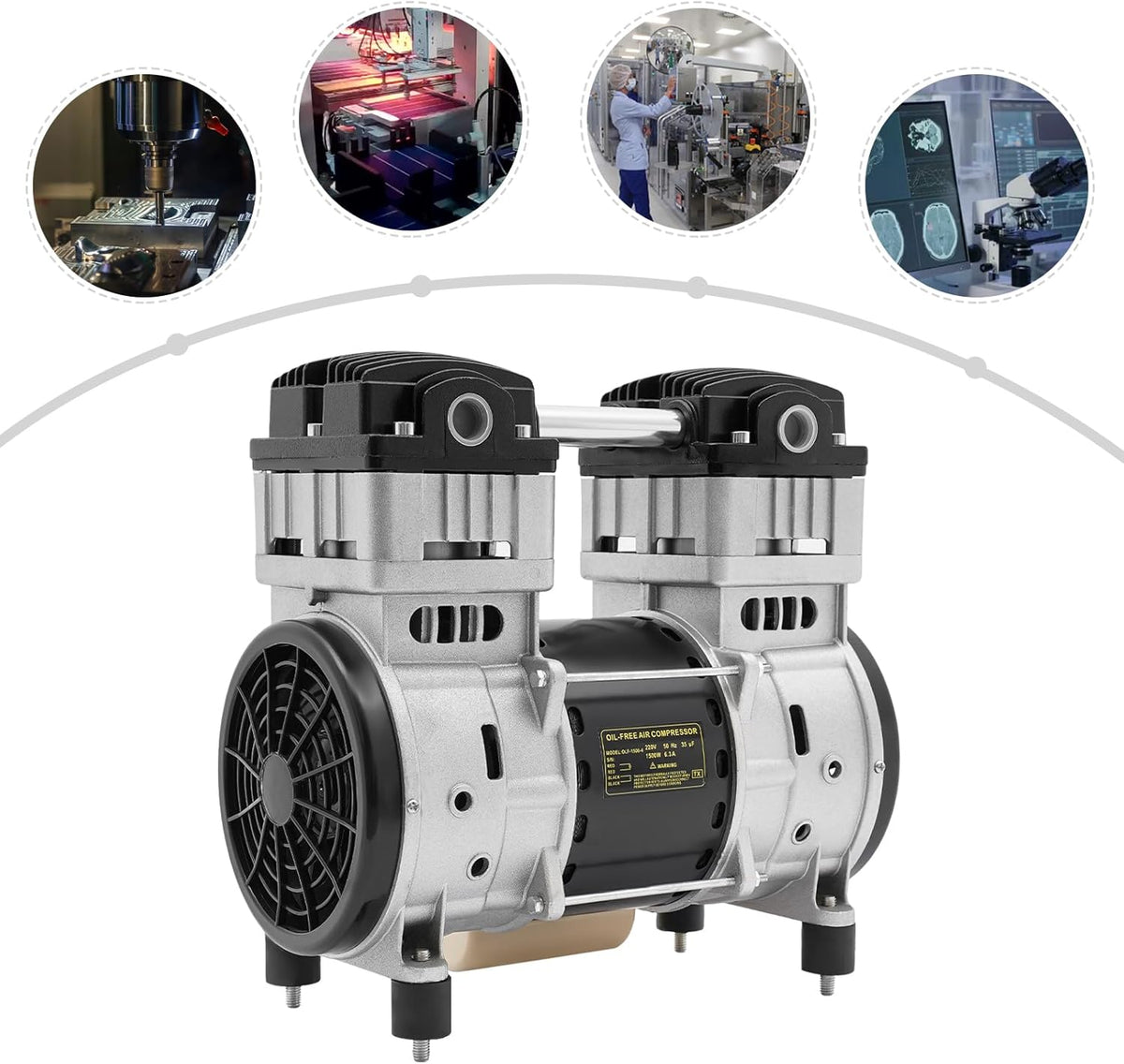 Compresseur d'air 1500 W Tête de pompe avec 2 silencieux 1380 tr/min Moteur en cuivre pur pour usines, maisons et réparation automobile
