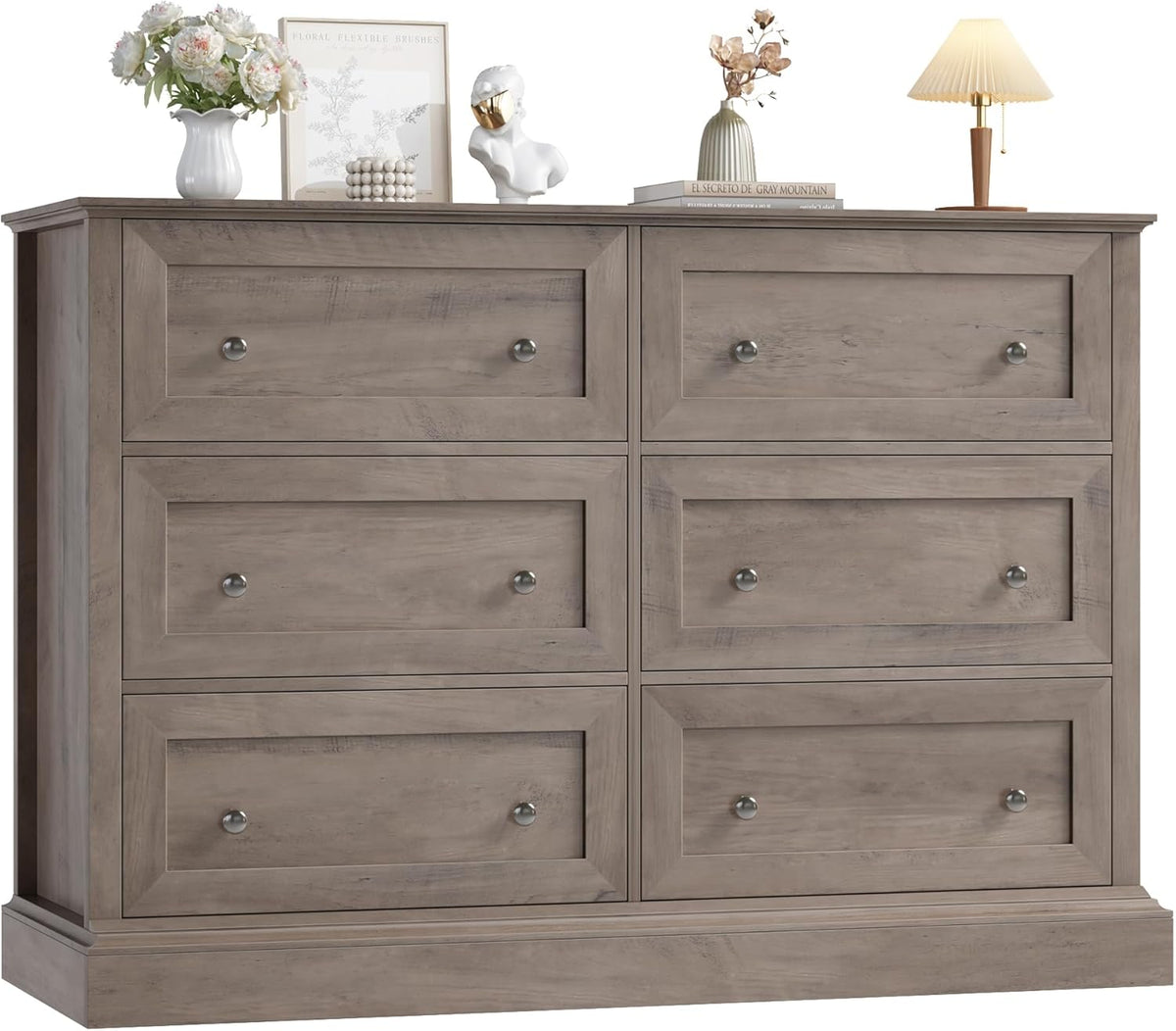FOREHILL Commode Chambre Commode 6 Tiroirs Buffet Meuble de Rangement pour Salon Cuisne Chambre Adulte Classique en Bois 120 x 42,5 x 82,5 cm