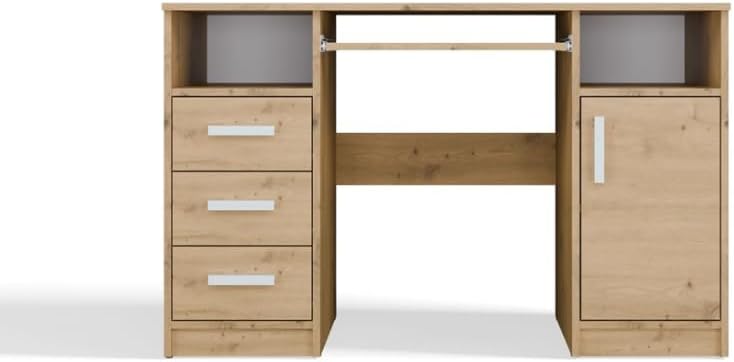 BDW Delta Bureau avec 3 tiroirs et 1 armoire, 120 x 75 x 60 cm, plateau pour clavier, Biruo, chambre d'enfant, salon, chêne artisanal