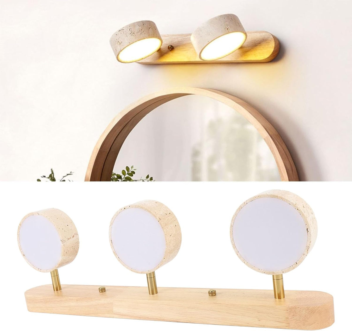 QWUUYEC Lampe de Salle de Bain en Bois Massif 3 Lumières, Applique Murale Moderne, Éclairage Chaud pour Miroir - Installation Fixe, Design Élégant, Ambiance Conviviale pour Entrée et