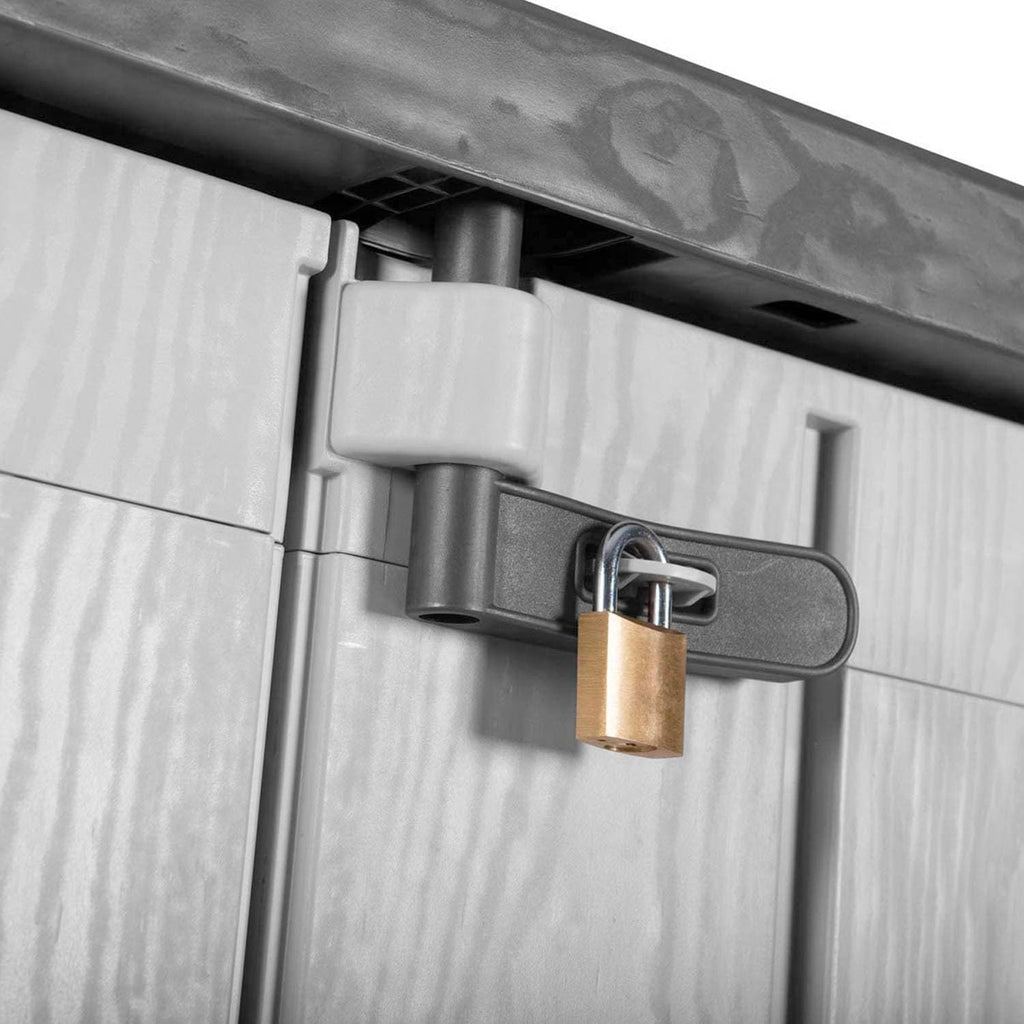 Avilia Caisse multifonction d'extérieur à 2 portes – Coffre de rangement et outils effet bois, résistant aux intempéries, 842L, 74,5 x 129,5 x 111 cm, en polyuréthane, anthracite