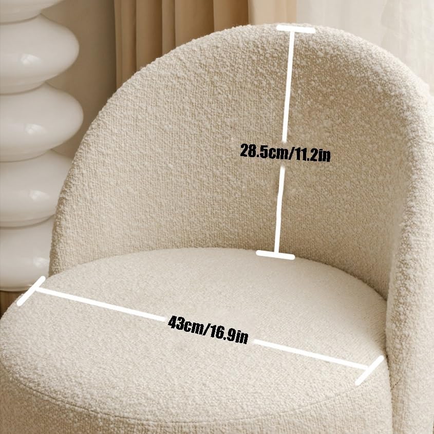 DELURA Chaise de Maquillage avec Dossier - Tabouret de Coiffeuse pour Chambre/Salle de Maquillage/Salon (Laine d'Agneau Blanche)