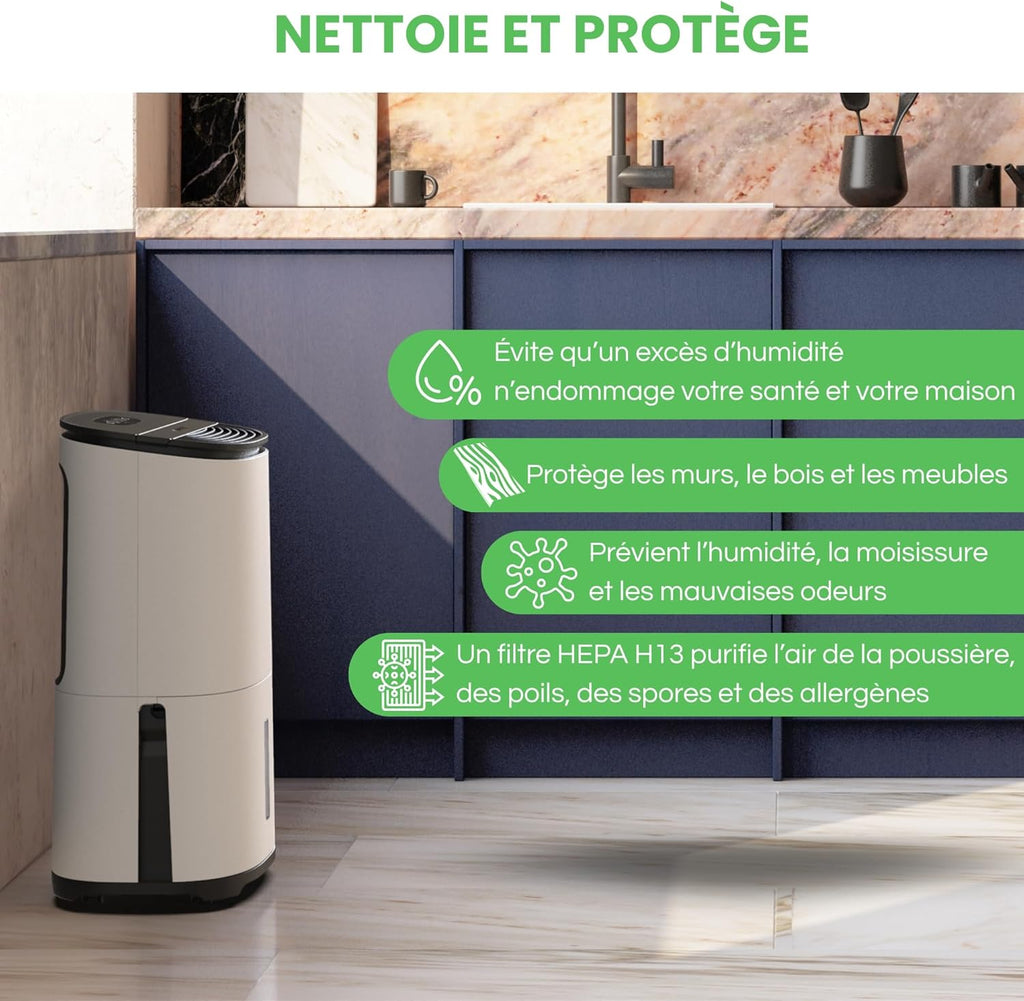 Meaco AreteOne Déshumidificateur et purificateur d'air HEPA pour une maison de 50 m² Élimine la condensation et l'humidité et nettoie l'air
