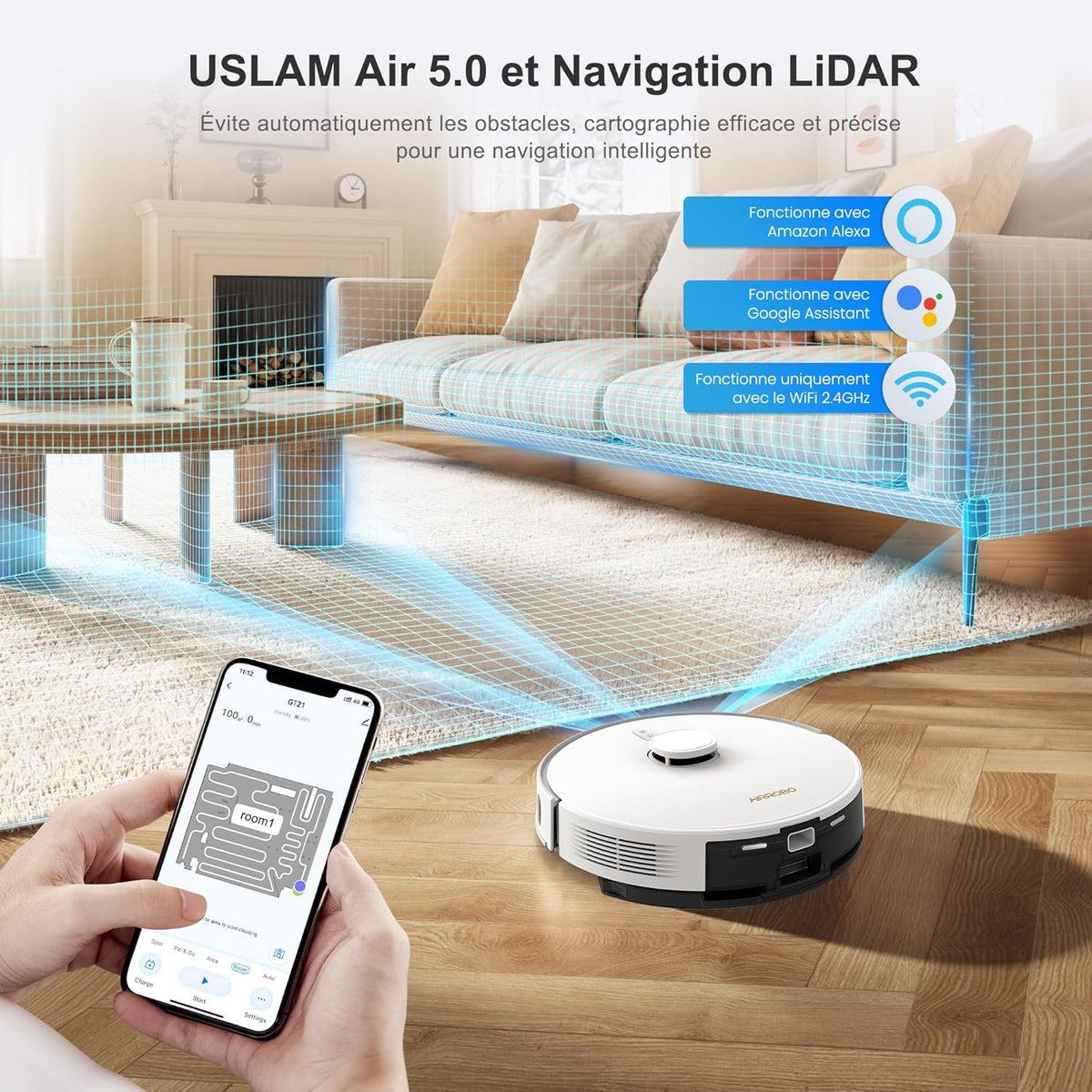 AIRROBO Robot Aspirateur Laveur avec Station, Navigation LiDAR avec Nettoyage Personnalisé, 3.5L Automatique Poussièr, Autonomie 180 Minutes, évitement d'obstacles, WiFi/App Contrôle