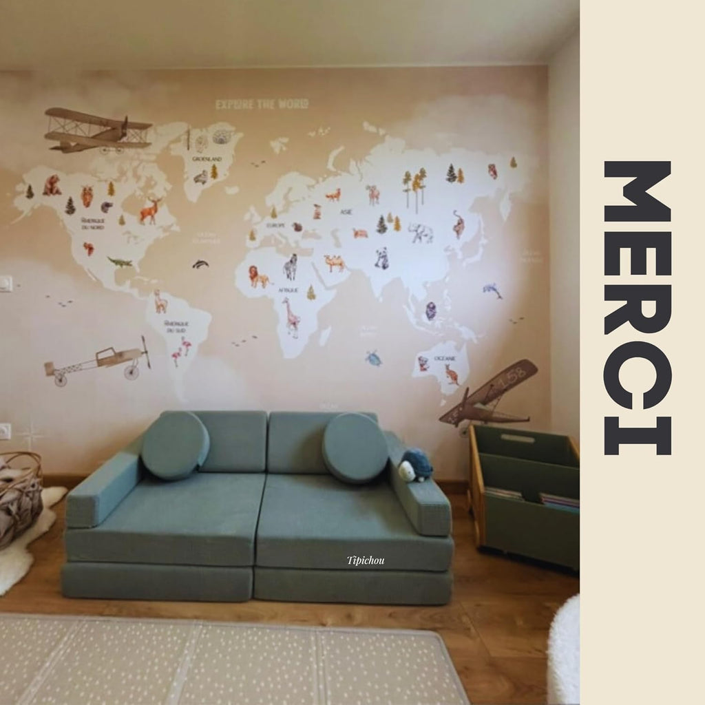 Canapé Enfant Convertible - Chauffeuse 2 Places Transformable en Lit d'Appoint, Aire de Jeu, Fauteuil, Matelas de Sol - Idéal Cadeau Enfants - Possibilités de Jeux Infinies (Blanc Crème, 2 Places)