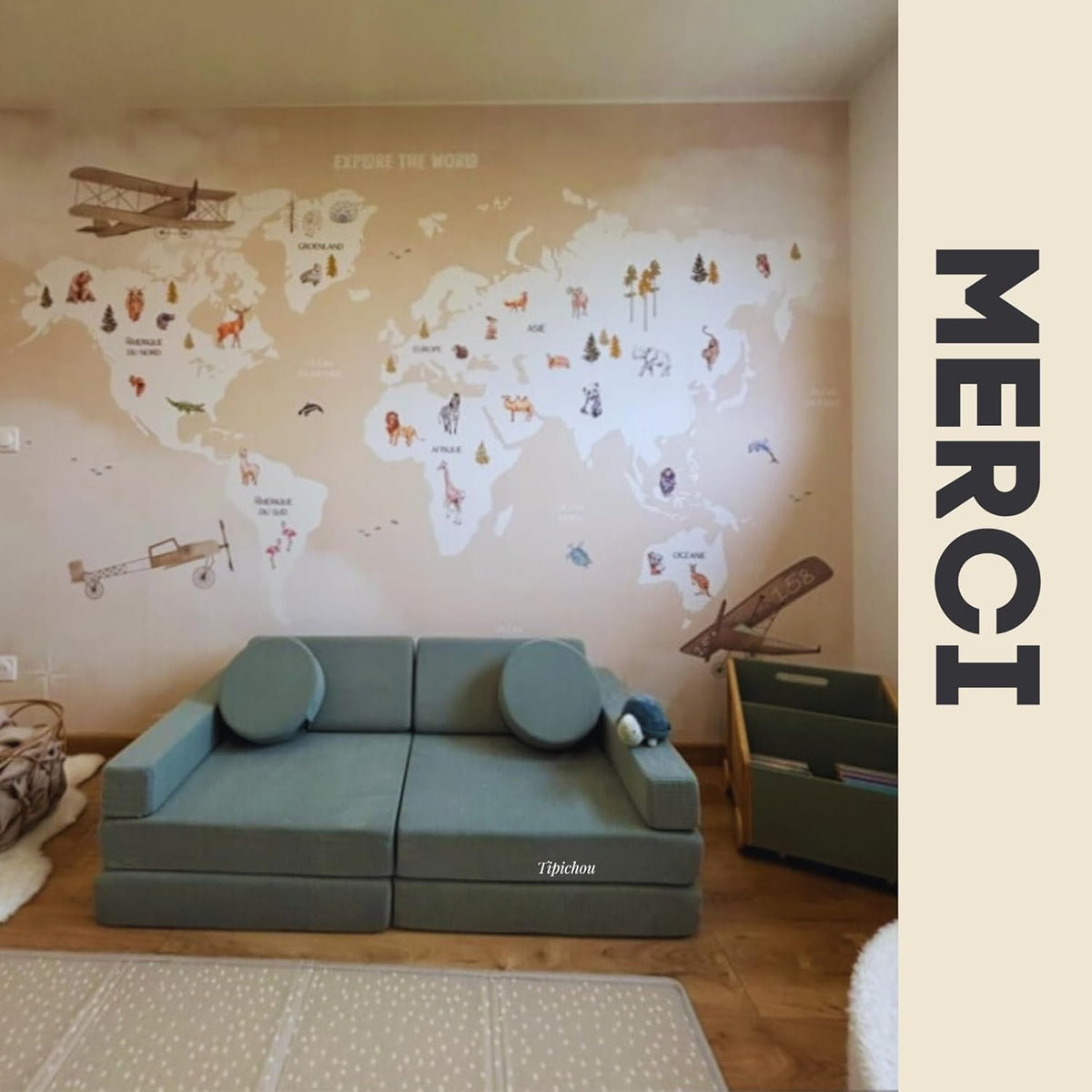 Canapé Enfant Convertible - Chauffeuse 2 Places Transformable en Lit d'Appoint, Aire de Jeu, Fauteuil, Matelas de Sol - Idéal Cadeau Enfants - Possibilités de Jeux Infinies (Blanc Crème, 2 Places)