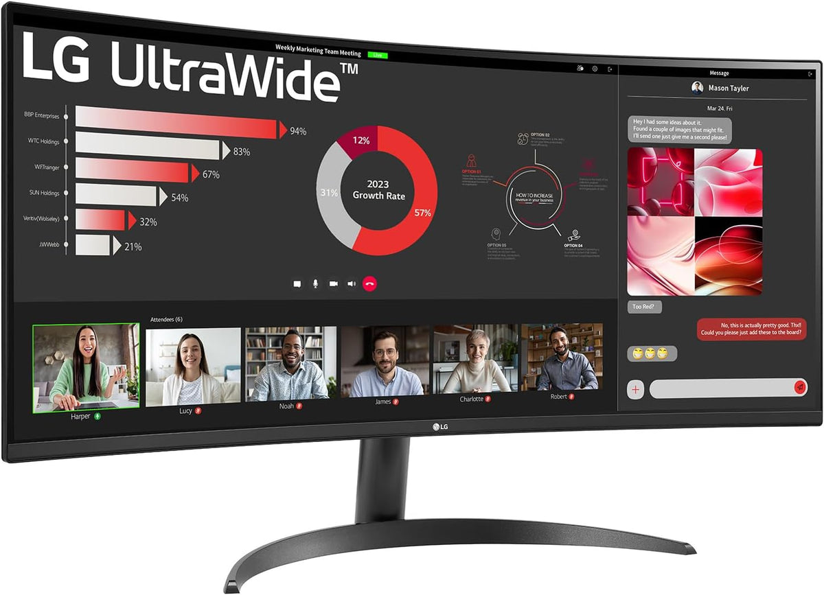 LG UltraWide 34WR50QK-B Ecran PC Ultra Large 34" - Dalle VA résolution QHD (3440 x 1440), 5ms GtG 100Hz, HDR 10, sRGB 90 pour cent (CIE1931), inclinable, Mode Portrait