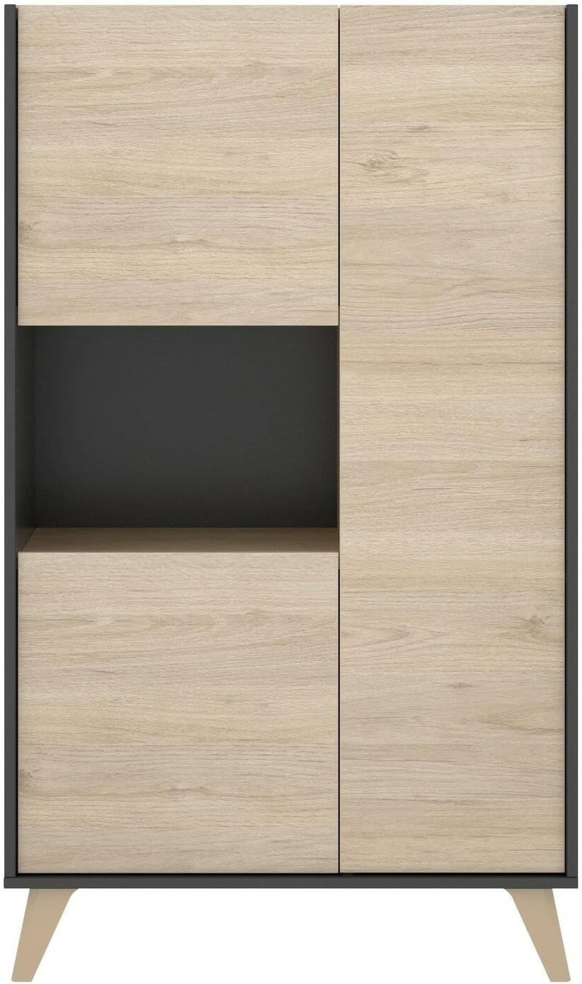 Dmora - Buffet Haut buffet de salon moderne à 3 portes, 81x43h135 cm, chêne et anthracite