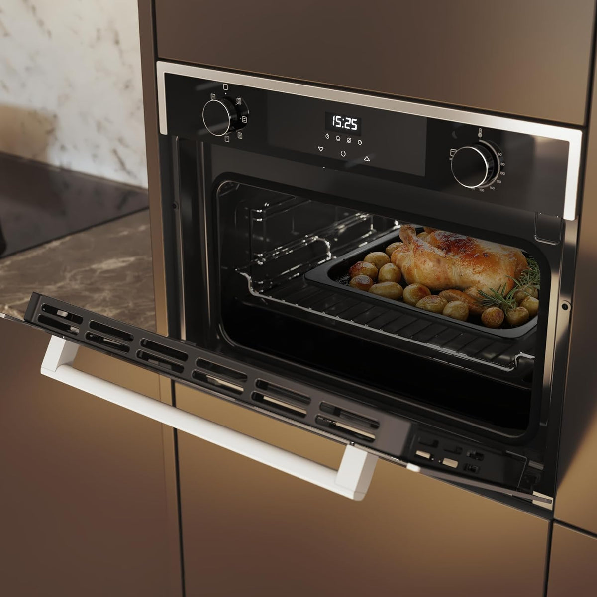 Cecotec Four Encastrable 45cm de Hauteur Bolero Hexa M224500 Edge A. 2600W, 53L, 7 Fonctions, Grill, Chaleur Ventilée, Convection, Décongélation, Steam Base X2, Steam EasyClean, Steam Assist