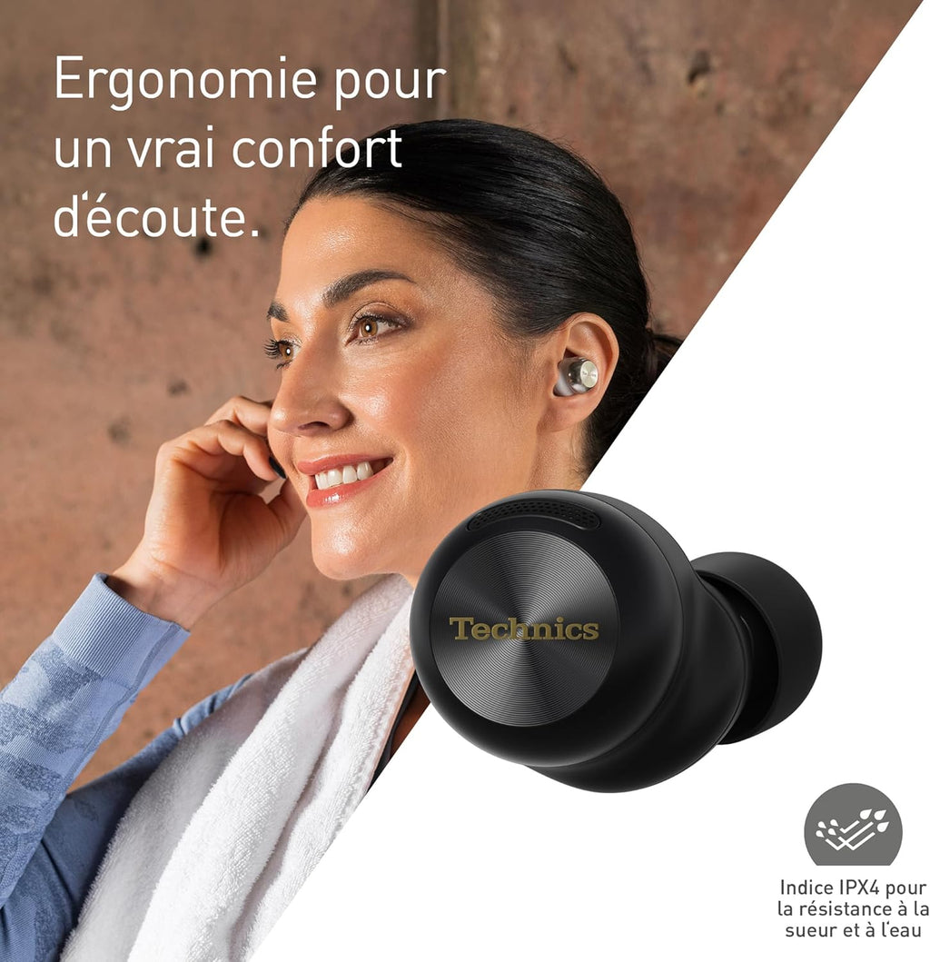 Technics EAH-AZ100E-K Écouteurs sans Fil avec Réducteur de Bruit, Bluetooth Multipoint, Voice Focus AI, Écouteurs Intra-Auriculaire Confortables, Noir