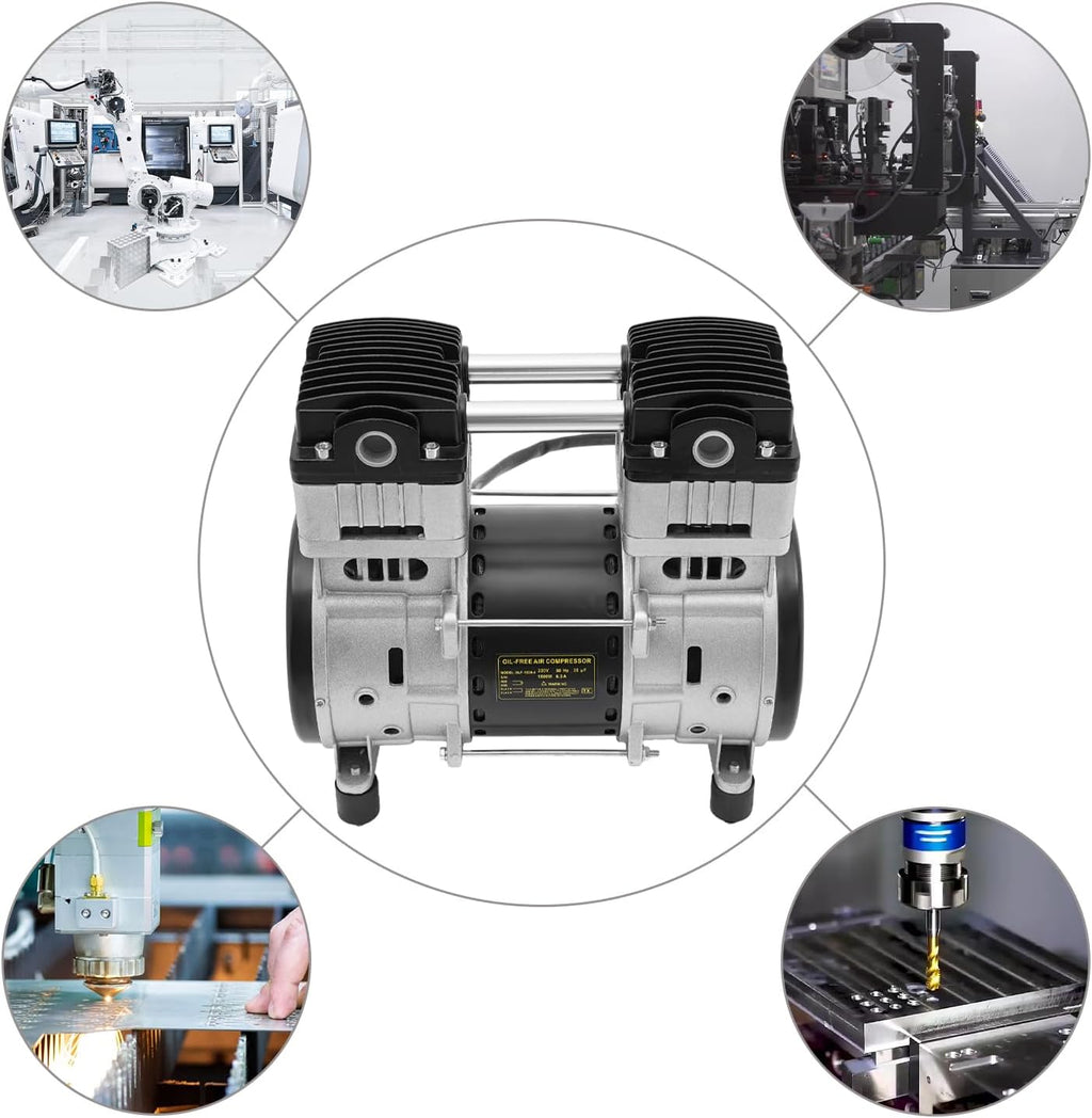 Compresseur d'air 1500 W Tête de pompe avec 2 silencieux 1380 tr/min Moteur en cuivre pur pour usines, maisons et réparation automobile
