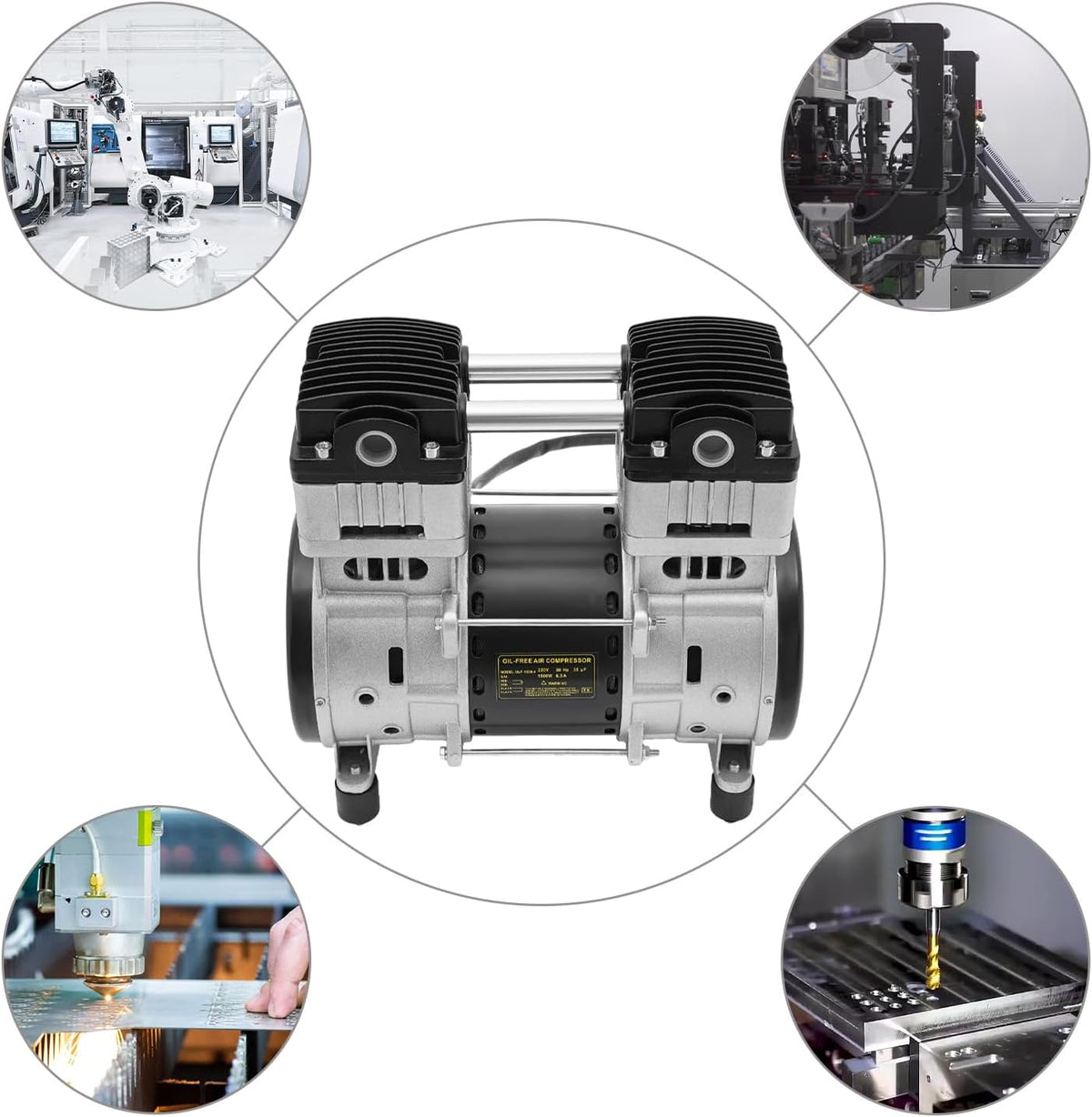 Compresseur d'air 1500 W Tête de pompe avec 2 silencieux 1380 tr/min Moteur en cuivre pur pour usines, maisons et réparation automobile