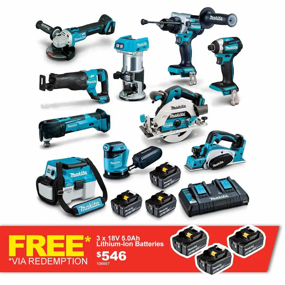 18V BRUSHLESS 10 PIECE 3 X 5.0AH COMBO KIT DLX1030PT