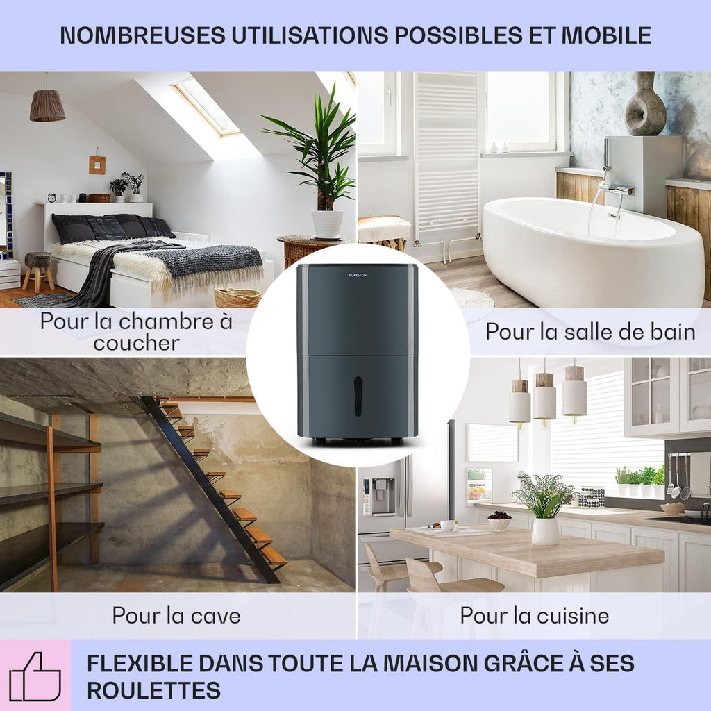 Klarstein Deshumidificateur d Air et Purificateur d'Air, Déshumidificateurs, Anti Humidité, Absorbeur d'Humidité et Séchage Vêtements, Desumidicateur d Air Electrique, Déshumidificateur Salle de Bain