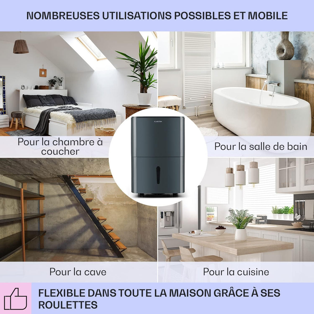 Klarstein Deshumidificateur d Air et Purificateur d'Air, Déshumidificateurs, Anti Humidité, Absorbeur d'Humidité et Séchage Vêtements, Desumidicateur d Air Electrique, Déshumidificateur Salle de Bain