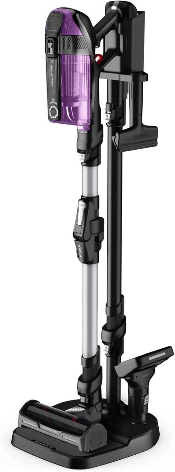 Rowenta X-Force Flex 12.60 Allergie Aspirateur Balai sans Fil, Filtration Anti-Allergènes, Puissant 150AW, Autonomie 45min, Station d'accueil RH98A0WO, Violet et Aluminium