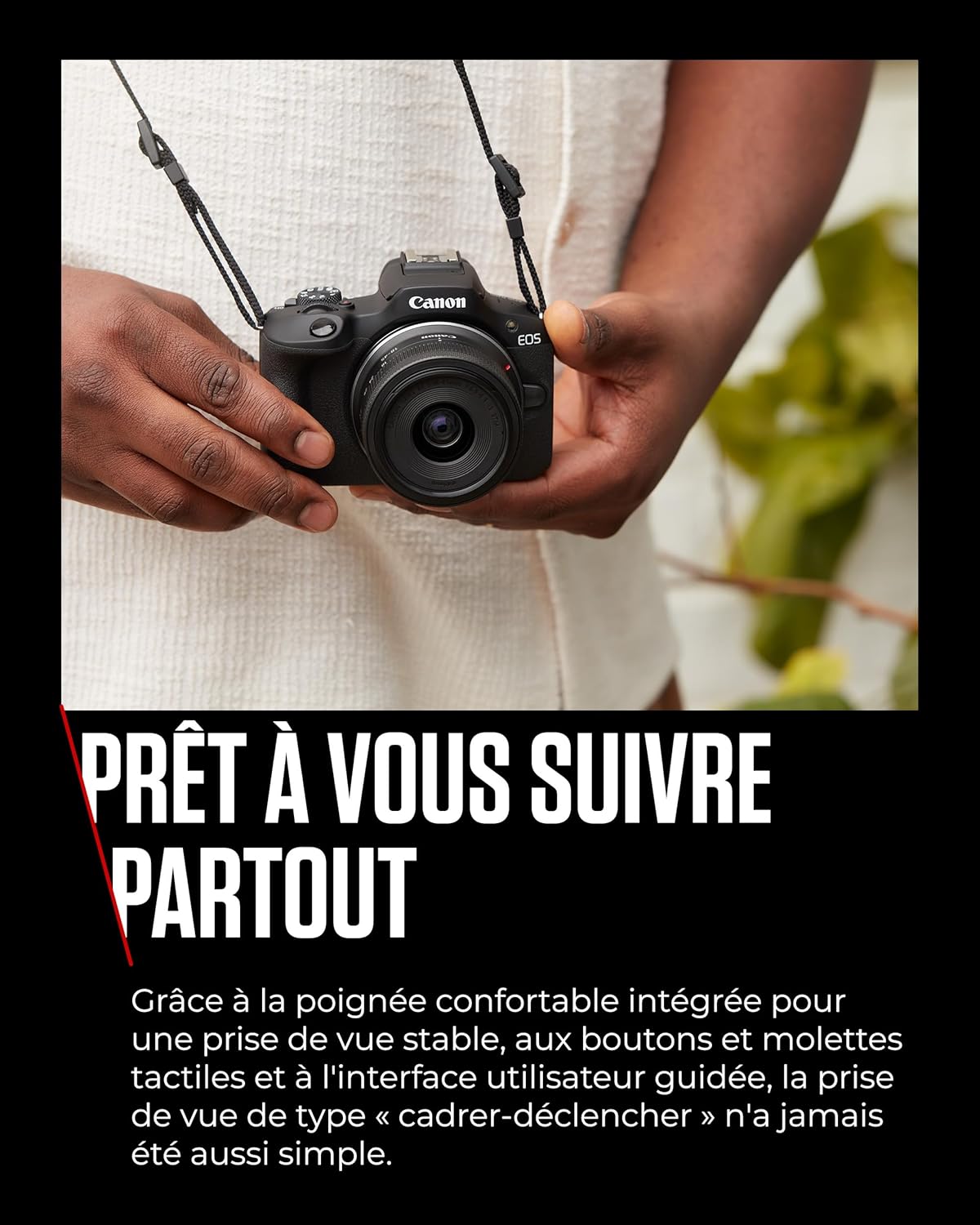Canon EOS R100 Appareil Photo Hybride Compact à capteur APS-C stabilisé 24M Pixels, Vidéo 4K, Wi-FI, AutoFocus Dual Pixel, boitier Nu Noir