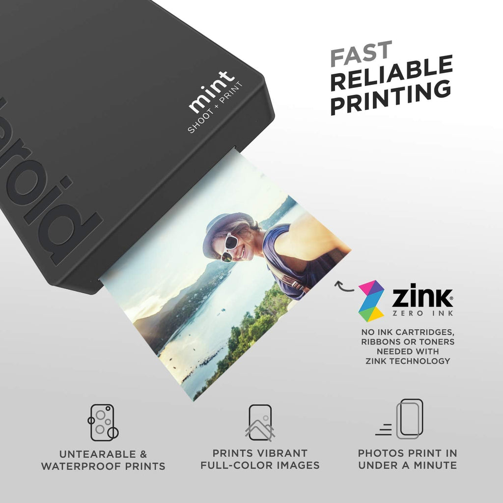 Polaroid Mint Appareil photo numérique Impression instantanée Noir , impression sur papier photo collé sur support Zink 2x3