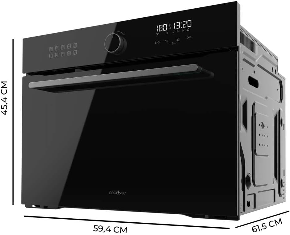 Cecotec Four Encastrable Bolero Hexa AF314500 Glass Black A de 53 L. Fonction Friteuse, 2900W, 11 Fonctions, Airfryer Master, Pizza Master, Faible Consommation, Nettoyage Facile