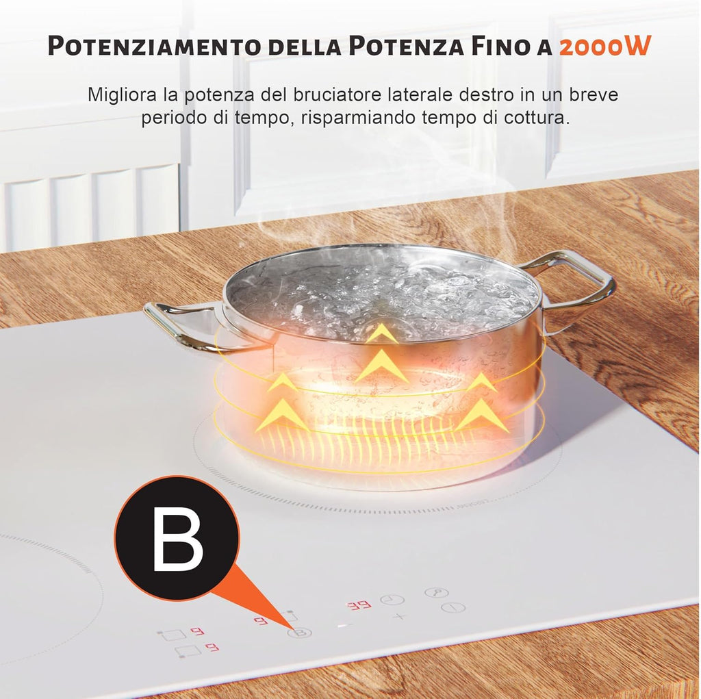 NOXTON Plaque à induction, 3 plaques blanche, 60 cm, encastrable avec commande tactile, booster, minuterie, sécurité enfant, 220 V-240 V, 3500 W, avec prise