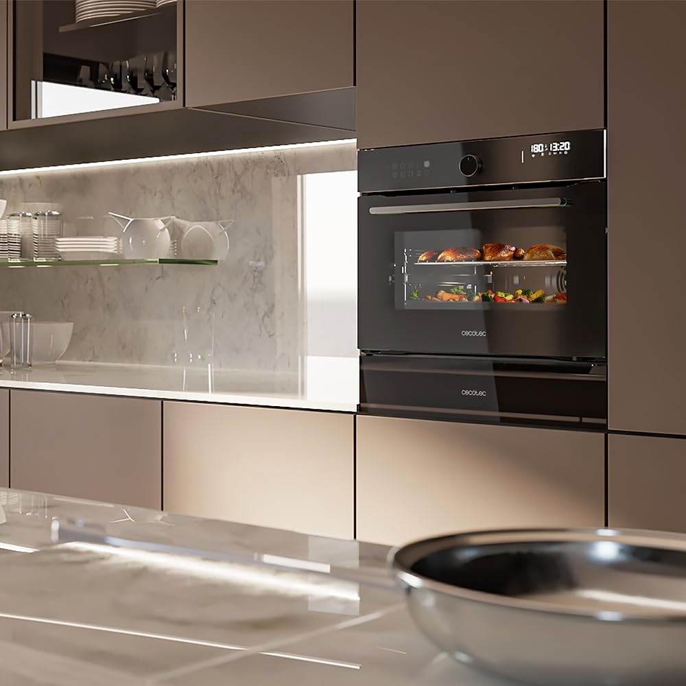 Cecotec Four Encastrable Bolero Hexa AF314500 Glass Black A de 53 L. Fonction Friteuse, 2900W, 11 Fonctions, Airfryer Master, Pizza Master, Faible Consommation, Nettoyage Facile