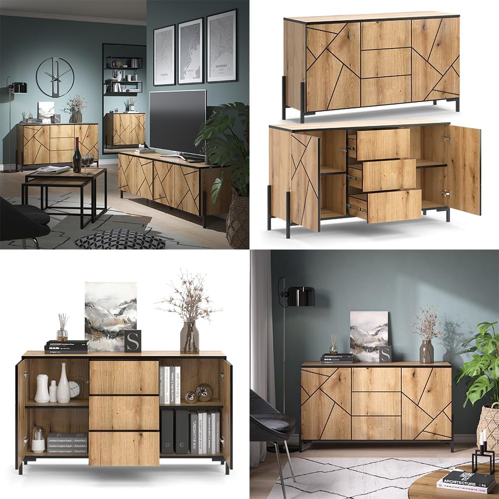 Vicco Commode avec tiroirs Hatto, Chêne, 124x69.6cm