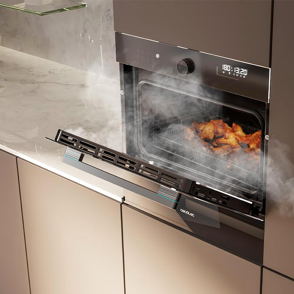 Cecotec Four Encastrable Bolero Hexa AF314500 Glass Black A de 53 L. Fonction Friteuse, 2900W, 11 Fonctions, Airfryer Master, Pizza Master, Faible Consommation, Nettoyage Facile