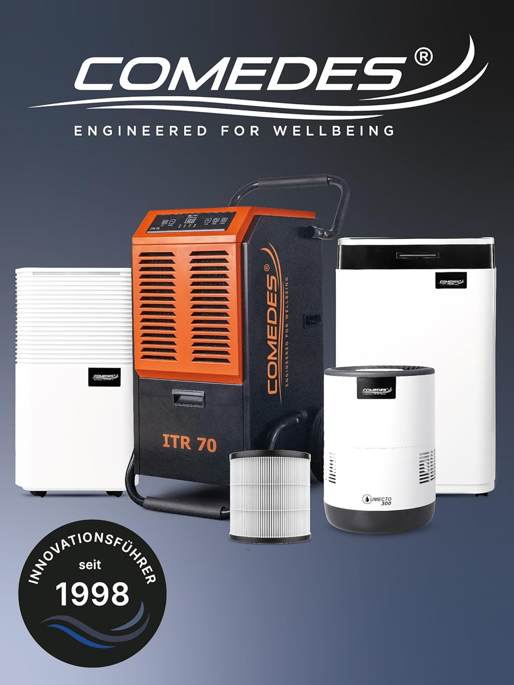 Comedes Demecto 70 Déshumidificateur, 75 l/24 h au maximum, convient aux pièces et aux caves jusqu'à 240 m² / 550 m³