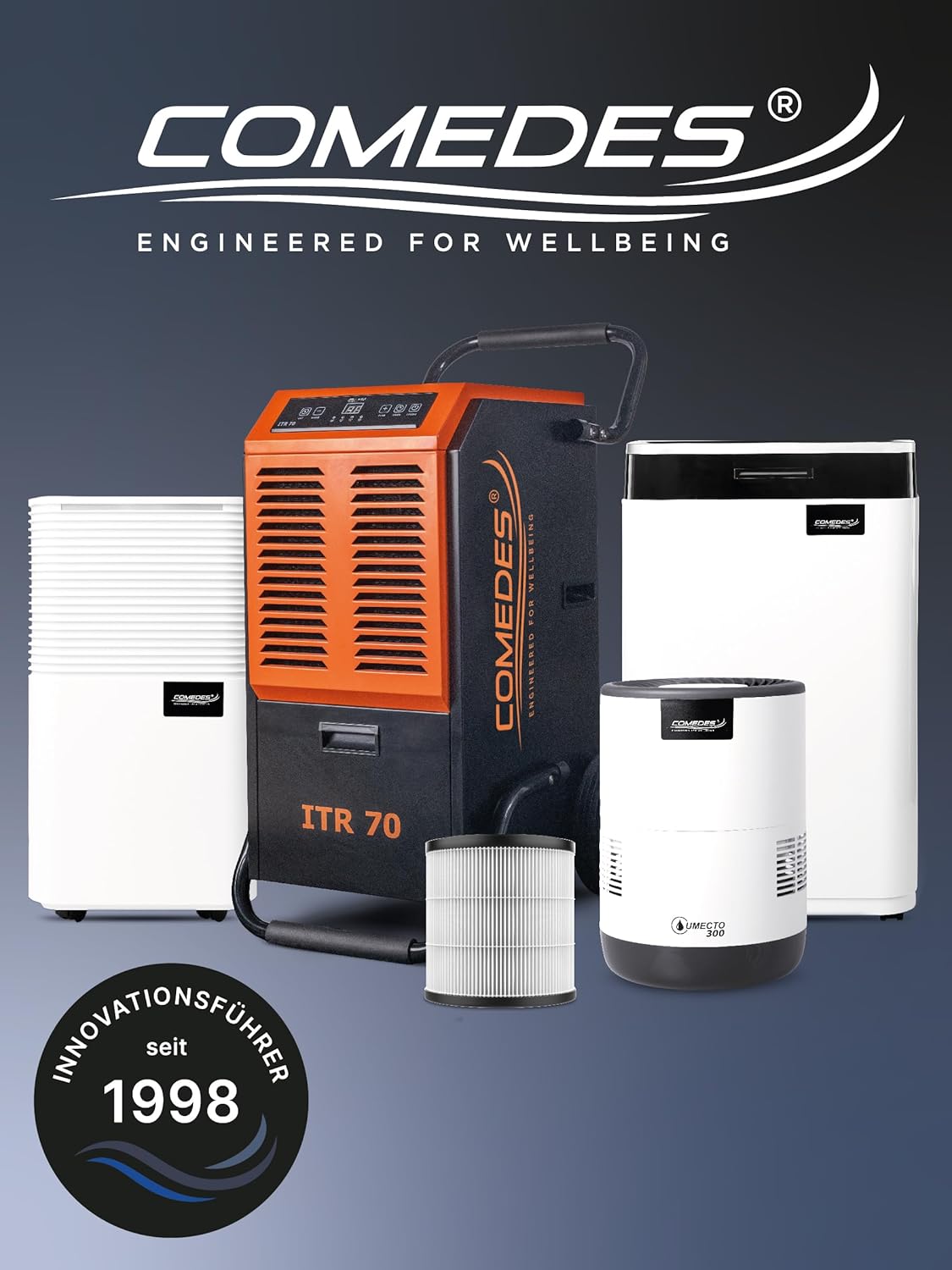 Comedes Demecto 70 Déshumidificateur, 75 l/24 h au maximum, convient aux pièces et aux caves jusqu'à 240 m² / 550 m³