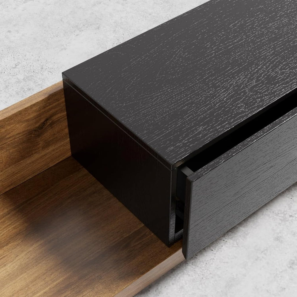 Homary Meuble TV Extensible 3 Tiroirs, Centre de Divertissement pour TV Jusqu'à 120 (Noyer et Gris, 200 cm L × 40 cm P × 35 cm H) (Noir et Noyer)