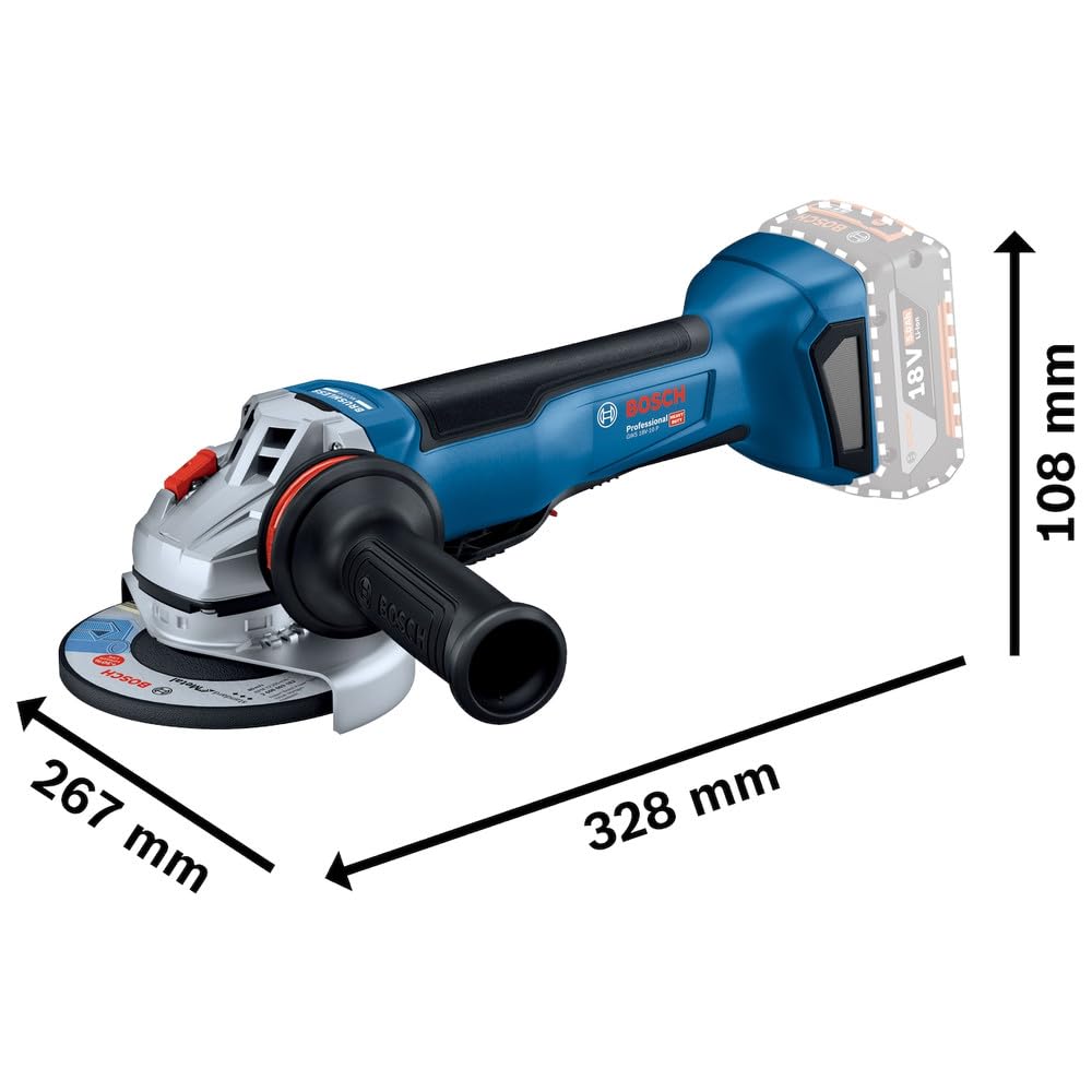 Bosch Professional 18V System meuleuse angulaire sans-fil GWS 18V-10 P (poignée auxiliaire, capot protection, écrou serrage rapide, flasque de serrage, calage L-BOXX, L-BOXX)