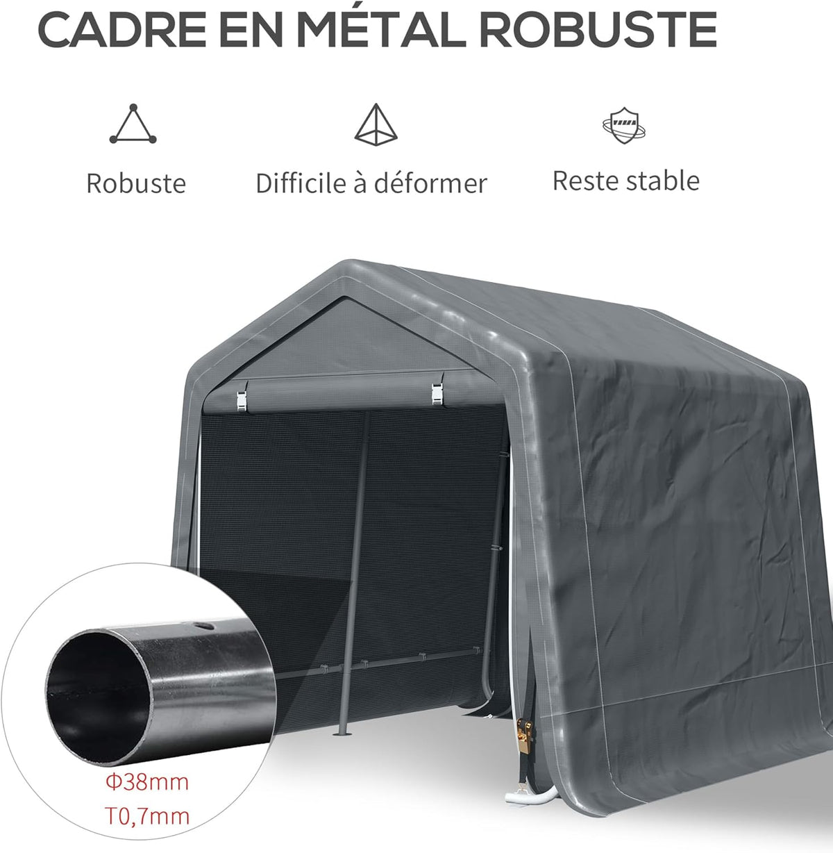 Outsunny Abri de Jardin, Tente de Stockage, 2 Portes zippées, Cadre métallique, abri de vélo, Protection Contre la Pluie légère et Le Vent, 280 x 240 x 240 cm, Gris foncé