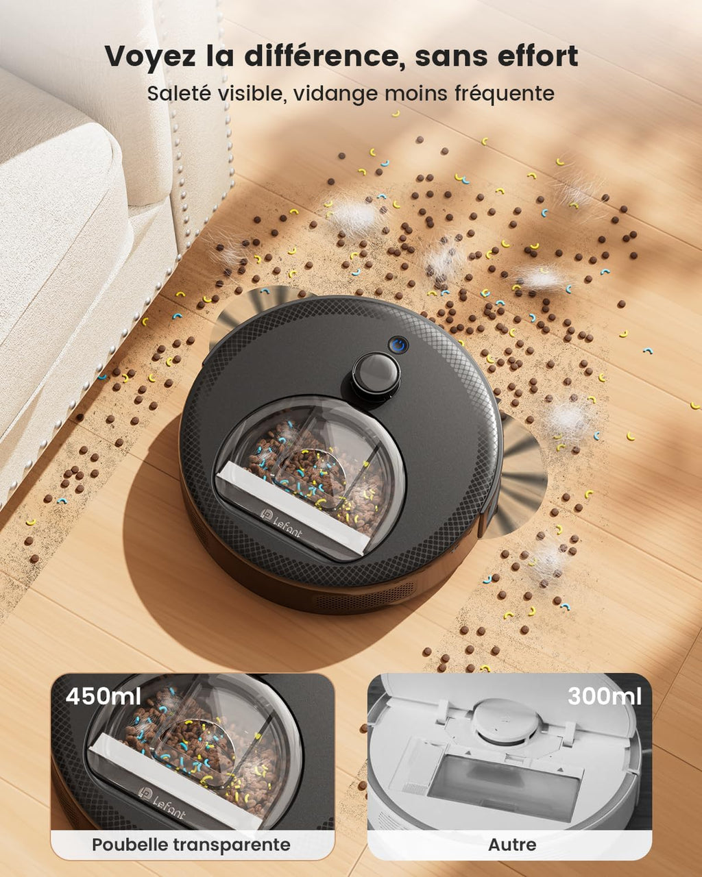 Lefant M330 Pro Robot Aspirateur Laveur 3 en 1, Aspirateur Robot 5000Pa d'Aspiration, Navigation dToF, Cartographie, Zones Virtuelles, Évitement d'obstacles PSD, 150min, Connecté par Alexa/APP/WiFi