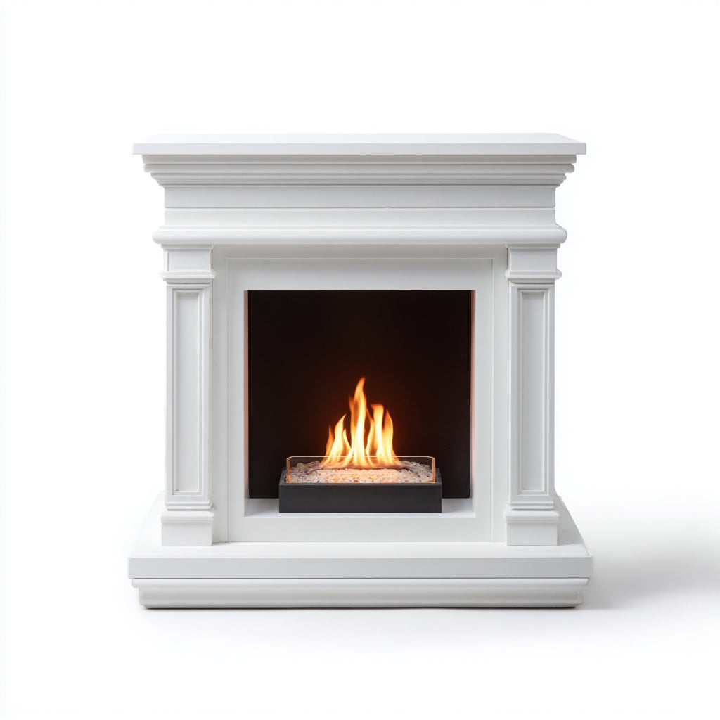 Cheminée au bioéthanol cadre MDF 72x32x78 cm - blanc - style classique