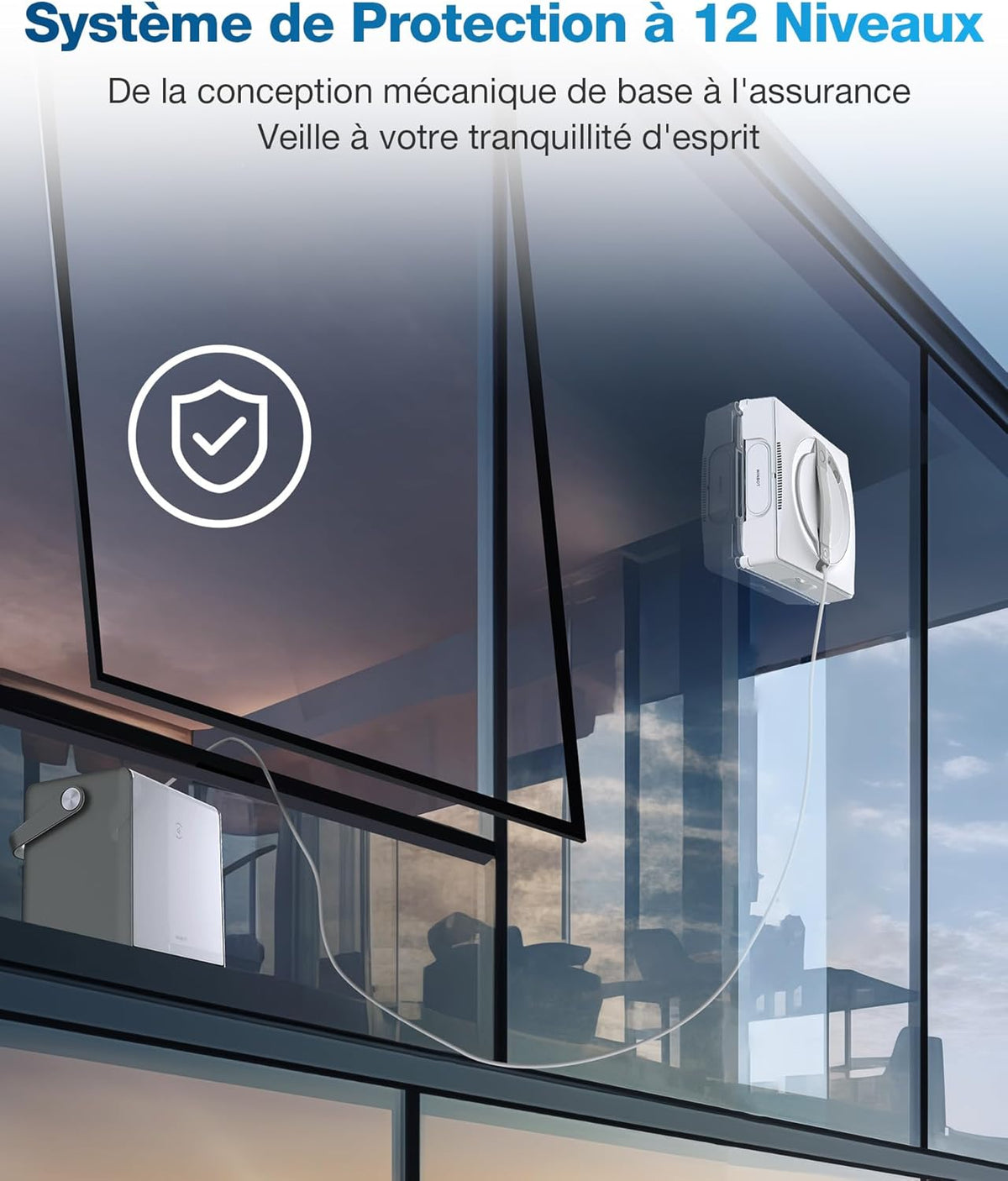 ECOVACS W2 Omni Robot Laveur de Vitre avec Station Multifonctionnelle, Nettoyeur de Vitres avec Système de Protection à 12 Niveaux, Mode de Nettoyage de Bord, Leader de l'industrie