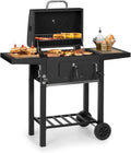KLARSTEIN Meat Machine - Grill à Charbon de Bois, BBQ-Grill, Fumoir, Surface de Cuisson 45 x 32,5 cm, Système d'aération, Cheminée, Thermomètre intégré, Foyer réglable en Hauteur - Noir