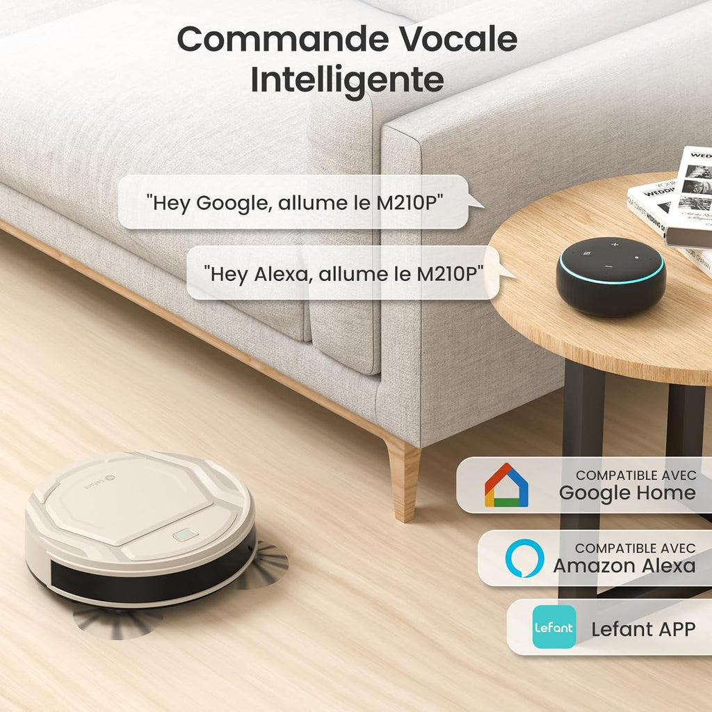 Lefant Aspirateur Robot Mince 2200Pa, Silencieux 55dB, Connecté avec WiFi/Bluetooth/Alexa/App, 120min d'Autonomie, Auto-Charge, Idéal pour Poils d'animaux Sols Durs, M210P Champagne