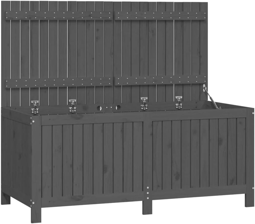 vidaXL Boîte de Rangement de Jardin, Coffre à Outils avec Couvercle, Bac de Rangement, Organisateur de Salon Chambre, Moderne, Gris Bois de Pin Massif