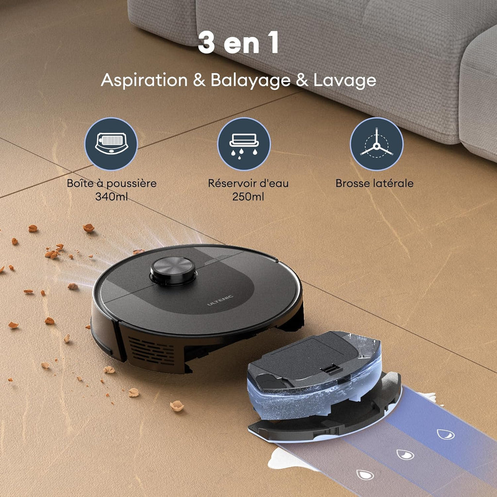 Ultenic D10 - Aspirateur Robot 5000Pa - Robot Aspirateur 150min d‘Autonomie - Connecté Alexa/APP/IFTTT - Ultra Mince Silencieux