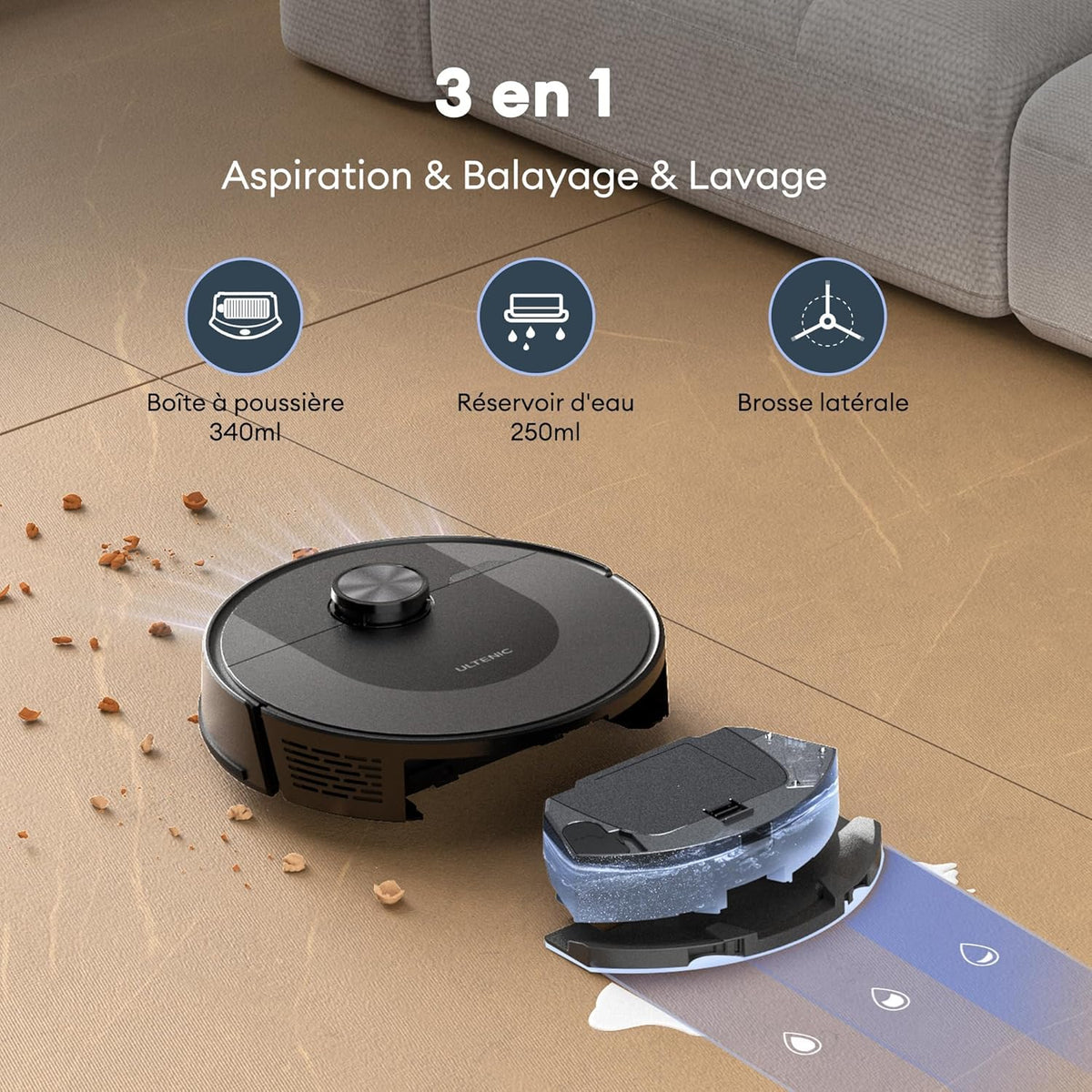 Ultenic D10 - Aspirateur Robot 5000Pa - Robot Aspirateur 150min d‘Autonomie - Connecté Alexa/APP/IFTTT - Ultra Mince Silencieux