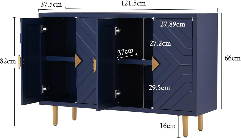 HOLTICO Commode buffet 4 portes, armoire de cuisine, rangement, salon, cuisine, chambre - Bleu